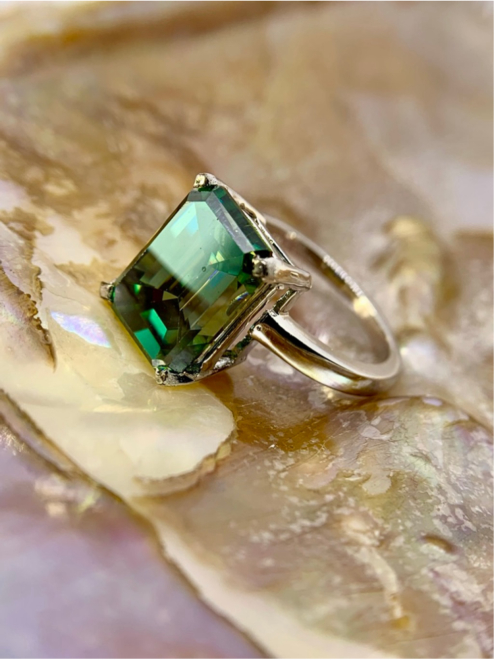 Emerald Cut Moissanite Ring Emerald Green 925 8 Ct